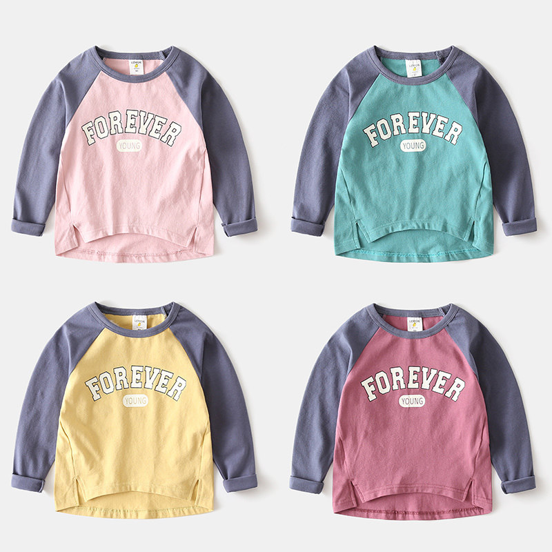 Korean version contrast color children's T-shirt long-sleeved cotton baby top tide 2021 spring and autumn new children's clothing boys base shirt