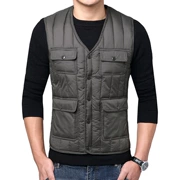 Trung niên mùa thu và mùa đông xuống áo vest cotton nam ngắn nhiều túi cotton kích thước lớn không tay mặc vest ấm