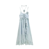 Пляжное синее летнее платье, приталенный корсет, длинная юбка, французский стиль, изысканный стиль