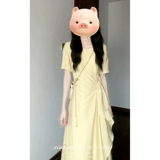 Желтое платье, приталенный корсет, длинная юбка, французский стиль, премиум класс