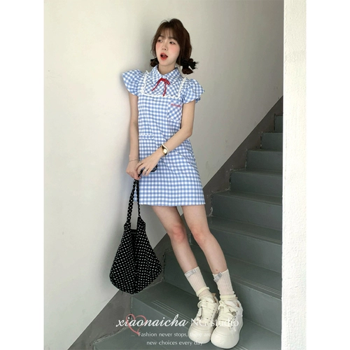 Синее цветное летнее платье, кружевной корсет, кукла, мини-юбка, подходит для подростков, кружевное платье