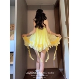 Желтая летняя юбка, французский стиль, эффект подтяжки, подходит для подростков, юбка-пачка