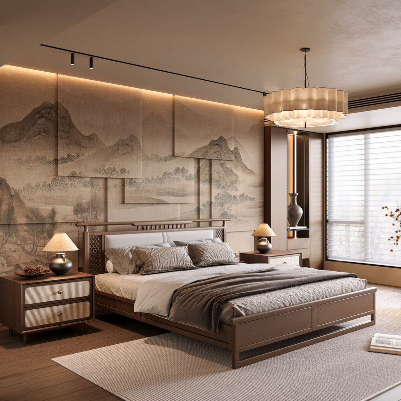 New Chinese-Style Antique 1.8m Solid Wood Bed, Luxury Hotel High-End Designer Double Bed, Song-Style Homestay Bed