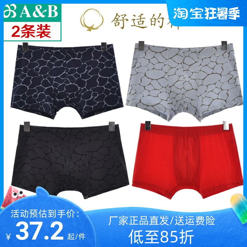 2 pieces of ab underwear sweat-absorbing breathable elastic cotton mid-high waist flat-angle youth middle-aged printed men's underwear b035