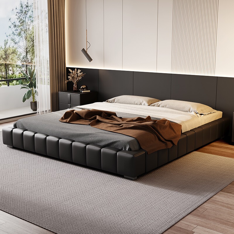 Italian-Style Minimalist Bed Without Headboard for Master Bedroom, 2m X 2.2m Large Bed Box Spring Frame Without Headboard