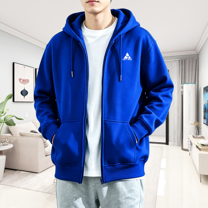Hong Kong Style New Blue Oversized Hooded Sweatshirt Cardigan for Men, Drop Shoulder, Non-Fleece, Plus Size, Zip-Up Sportswear Hong Kong Style New Blue Oversized Hooded Sweatshirt Cardigan for Men, Drop Shoulder, Non-Fleece, Plus Size, Zip-Up Sportswear