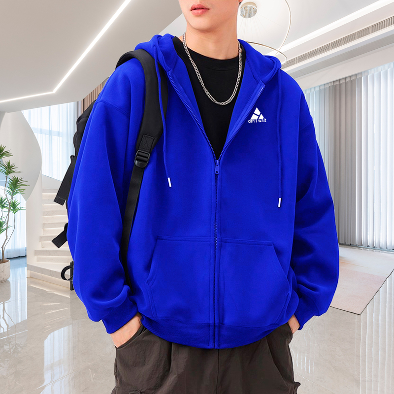 Klein Blue Hooded Sweatshirt Cardigan for Men, Drop Shoulder, Fleece-Lined, Plus Size, Plus-Size Men's Sportswear, Oversized Fit Klein Blue Hooded Sweatshirt Cardigan for Men, Drop Shoulder, Fleece-Lined, Plus Size, Plus-Size Men's Sportswear, Oversized Fit