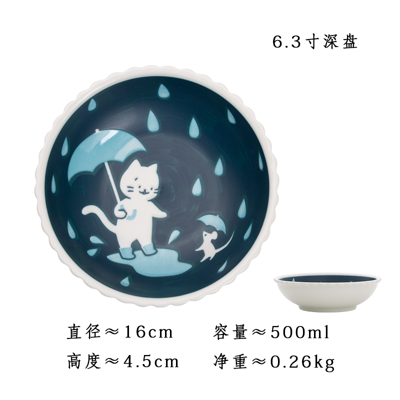 6.3 "Deep DishLewu Japan Import ceramics Kitty tableware Underglaze color lovely Cartoon  a plate Elliptical disk Dessert plate