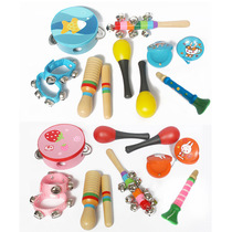 Wooden Crafts Early Teach Infant Musical Instruments Toys Children Musical Instruments Drum Rattle Percussion Music Composition Suit