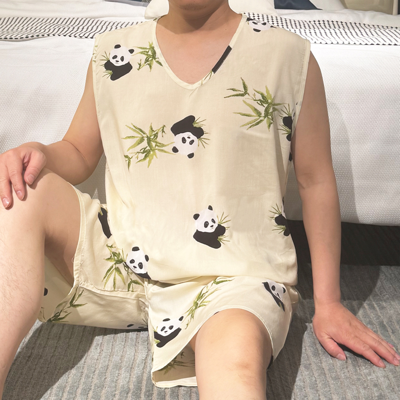 Summer Thin Men's Sleeveless Vest Cotton Silk Pajamas for Boys Plus Size Plus Size Artificial Cotton Home Clothes for Teenagers Summer Thin Men's Sleeveless Vest Cotton Silk Pajamas for Boys Plus Size Plus Size Artificial Cotton Home Clothes for Teenagers