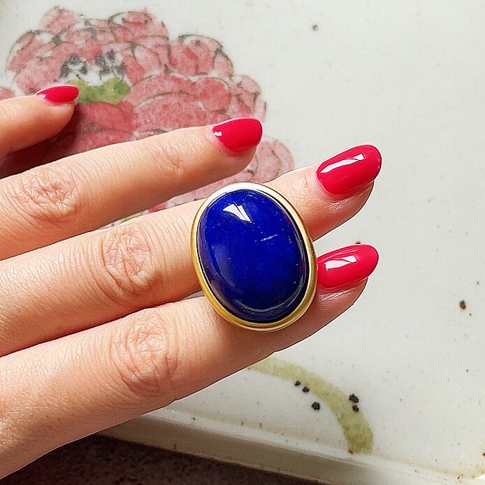 Old mine lapis lazuli large grain 925 silver ring
