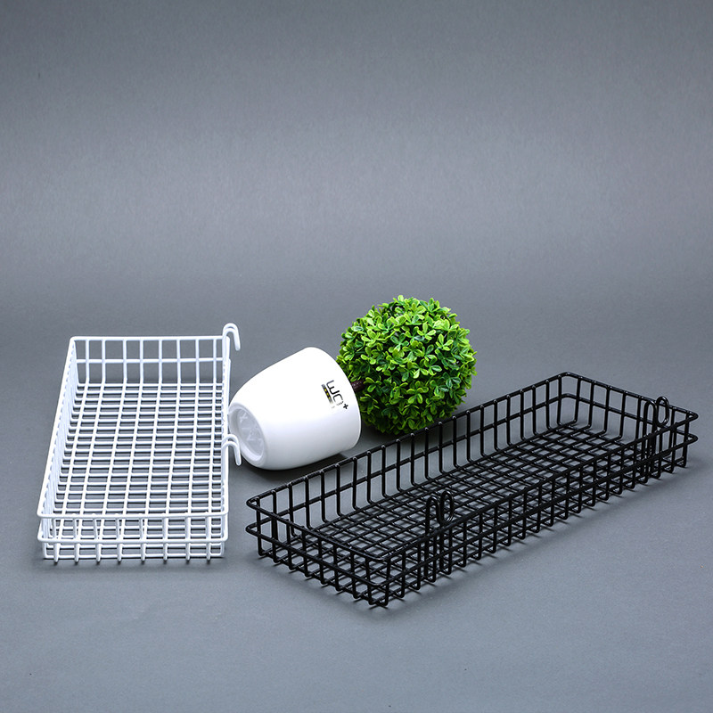 Home supermarket storage instant noodle shelf grid hanging basket Barbed wire sheet dip plastic storage large basket black and white