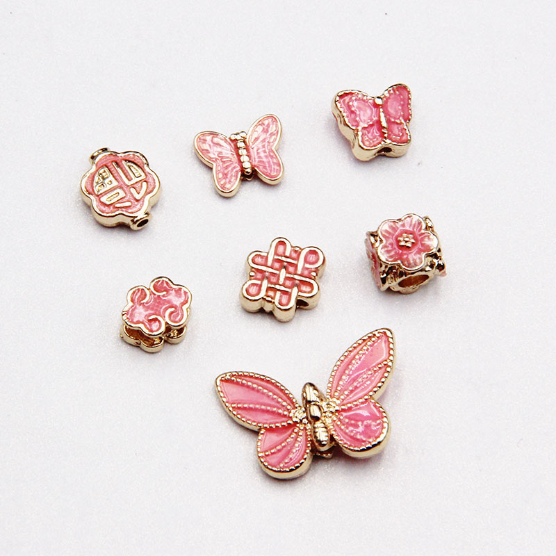 Cloisonne pink China knot Butterfly back cloud accessories diy sweater chain Hand chain Spacer beads Handmade material accessories