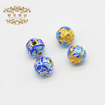 New cloisonne 8mm round bead tee blue hollow bead with bead diy bracelet bracelet jewelry accessories