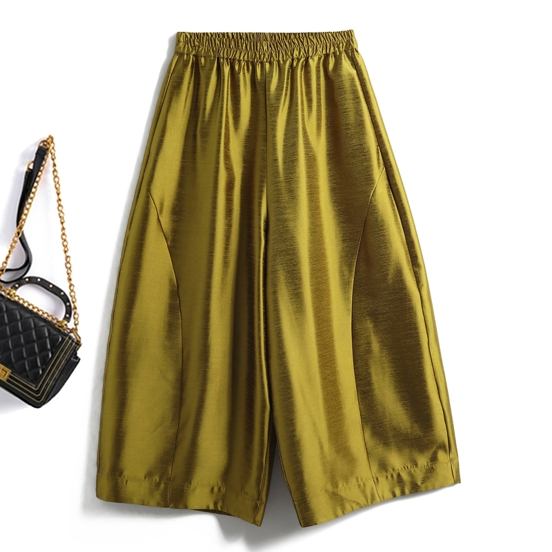 European Style High-End Satin Loose A-Line Casual Pants for Women, Glossy and Drapey, Versatile Cropped Balloon Pants