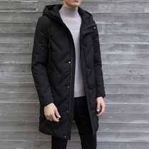  Mens down jacket mid-length 2021 winter new Korean version of the trend explosion handsome youth thickened hooded jacket