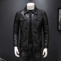  Leather leather jacket mens autumn and winter Korean version of the trend mens slim motorcycle leather jacket handsome youth lapel jacket men