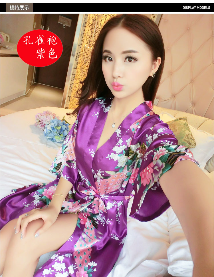 Mùa hè sexy đồ ngủ của phụ nữ Hàn Quốc phiên bản của áo choàng lụa lụa Nhật Bản lụa dịch vụ nhà lụa ladies áo choàng tắm XL