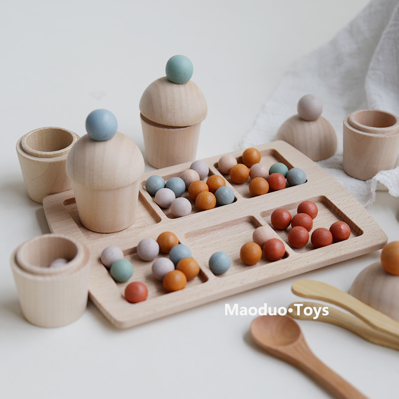 Rainbow sandwich toy classification cup Montenegro early teaching open wooden color cognitive hand eye coordination