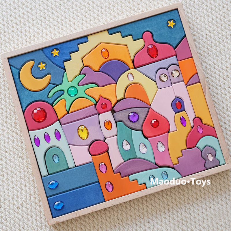 Rainbow Building Blocks, Dazzling Art Puzzles, Frosted Dyed Solid Wood Ornaments, Decorative Gifts, Children's Toys Zy