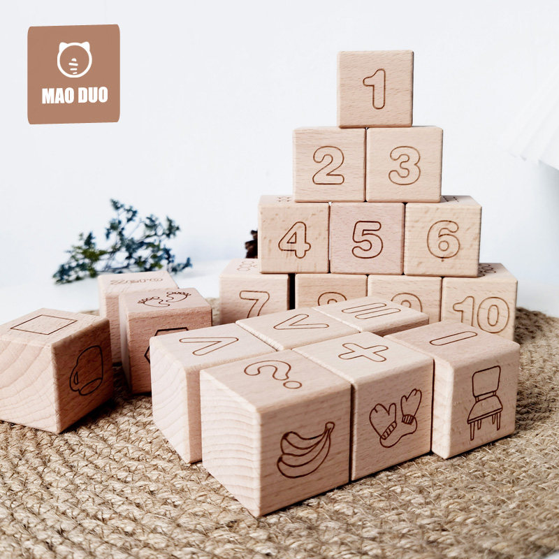 abc letter building block large particle wood square number icon cognitive early education beech infant enlightenment toy
