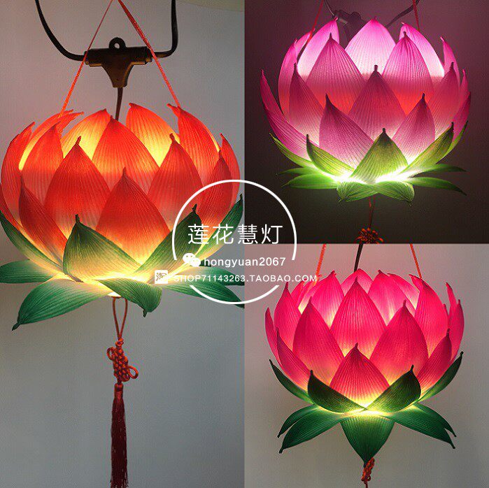 Lantern Festival Flower Lanterns Handmade Diy Lotus Lanterns Materials Bag Traditional Hand Lanterns LED Luminous Lantern