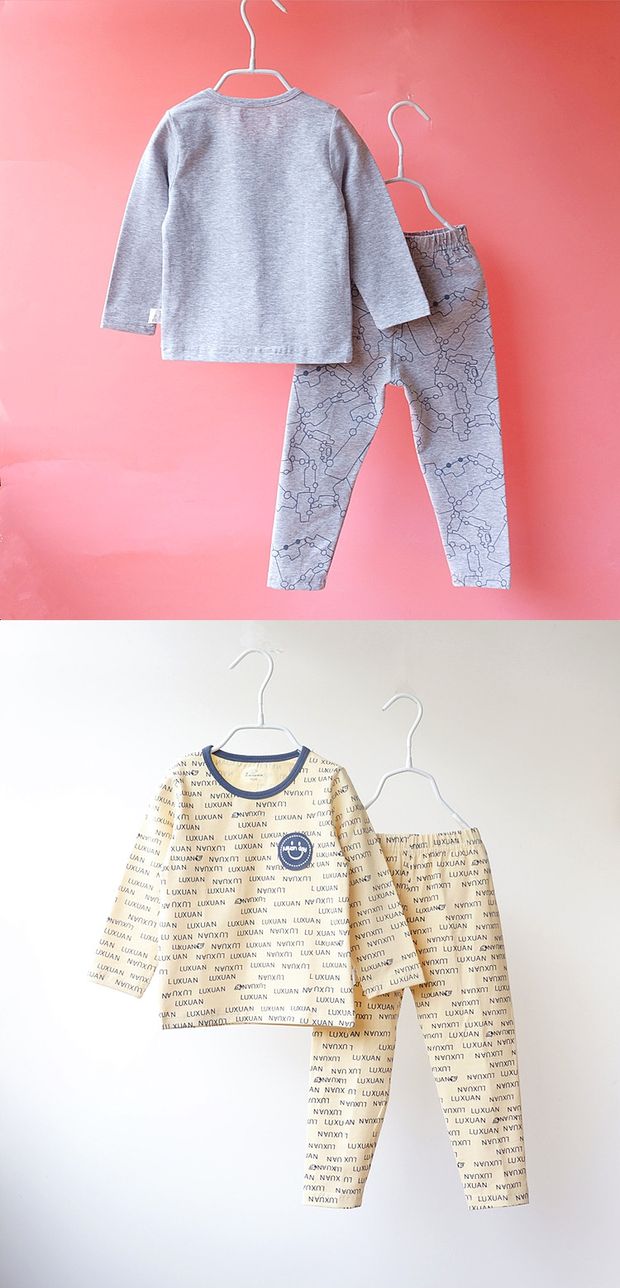 璐 2018 thu đông 2018 Sản phẩm mới Shu cotton Lycra boy bé nhỏ set đồ trẻ em quần áo mùa thu quần áo mặc nhà quần áo bé trai 1 tuổi