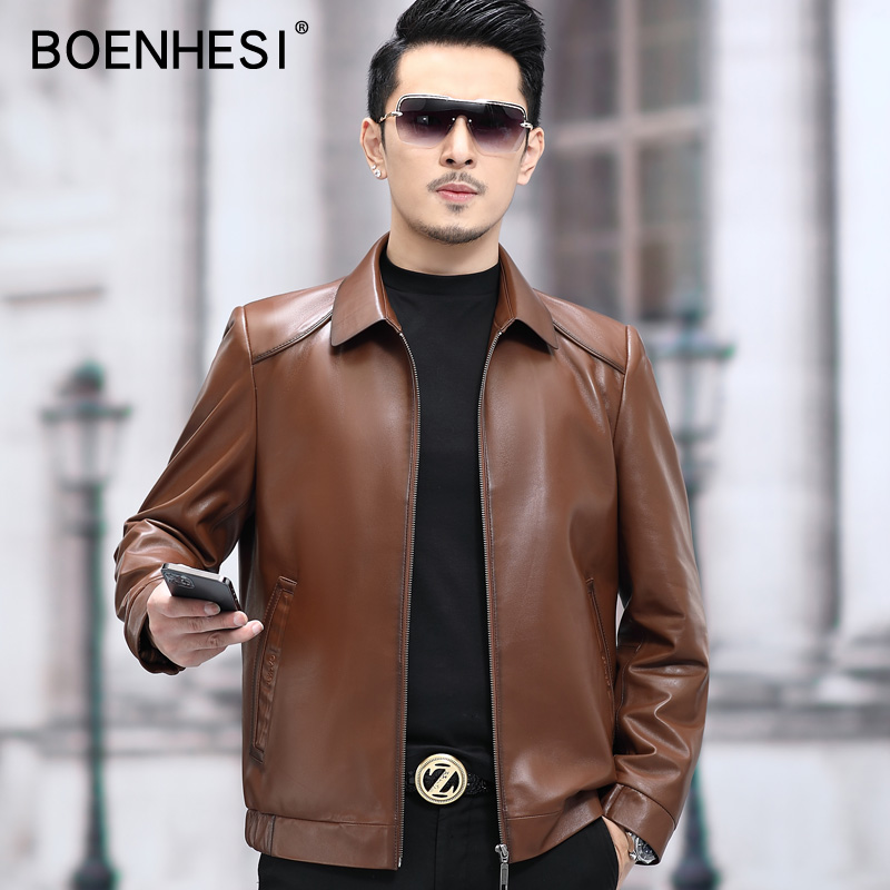 Haining men's genuine leather jacket top layer sheepskin casual lapel short jacket single layer leather spring and autumn casual wear