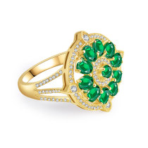 Jun Huang Jewelry 18k Yellow Gold Luxury Set Diamond Saffron Ring Emerald Gemstone Ring Women