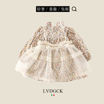 All spring summer and autumn@Girl Floral Cover yarn dress (LVDGCK)Italian girl Western style princess dress