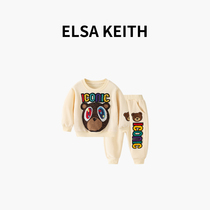Japanese childrens clothing ELSA KEITH girls suit spring 2022 new small bear patch cloth knitted sweater for two sets
