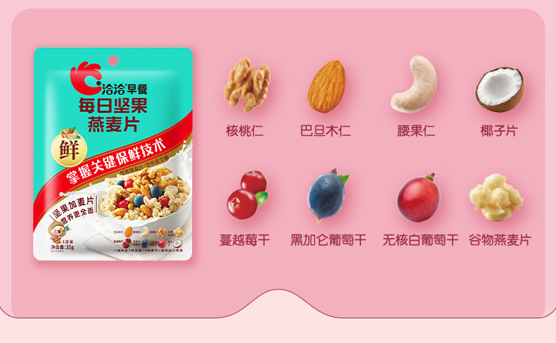 【中国直邮】洽洽营养早餐酸奶燕麦片 牛乳桃桃味 单包装35g