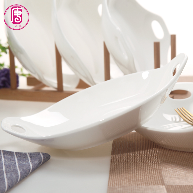 Household pure white soup plate Household ears plate 8 inches ceramic dish dish dish dish tableware FanPan move
