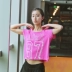 Super Anne Sports Tops Phụ nữ ngắn tay Thể dục lỏng lẻo Chạy vòng cổ áo In lưới thoáng khí Áo thun khô nhanh Áo phông thể thao