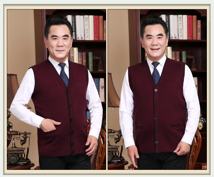 Mới trung niên áo len vest mùa xuân dệt kim áo len cardigan cũ vest vest vai ông nội nam vest