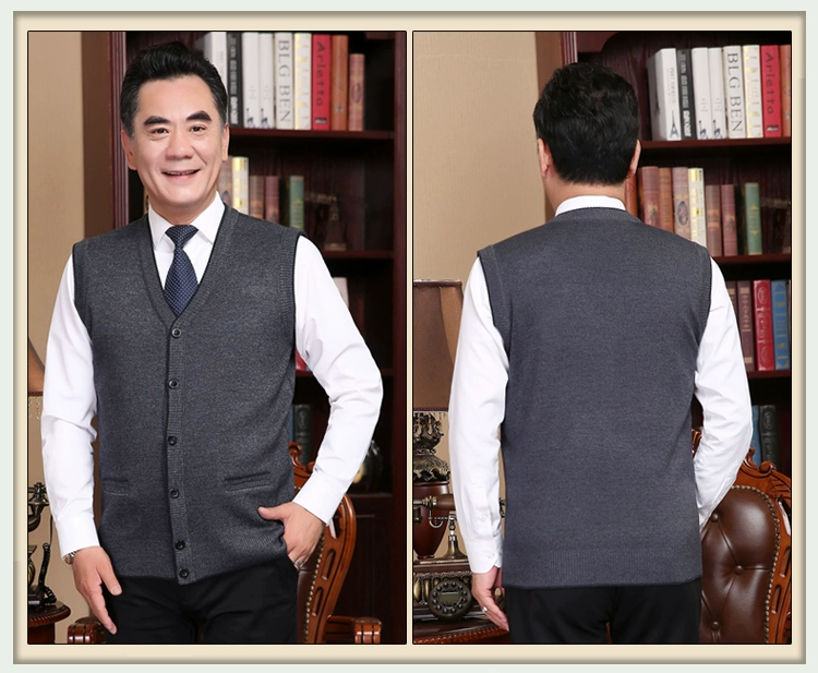 Mới trung niên áo len vest mùa xuân dệt kim áo len cardigan cũ vest vest vai ông nội nam vest áo len nam trung niên