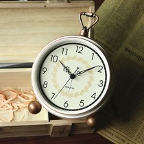 European style pastoral metal small alarm clock bedroom desktop silent table clock Roman numeral bedside retro clock personality table