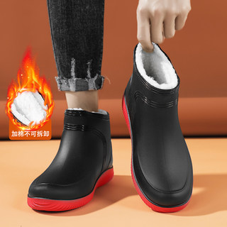 雨鞋男冬季厨房防水防滑钓鱼佬短筒雨靴加绒加厚保暖抗寒雪地棉靴