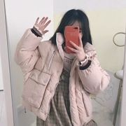 Quần áo cotton nữ 2018 phiên bản Hàn Quốc mới của mùa đông Học sinh Hàn Quốc lỏng lẻo cổ áo có mũ trùm đầu áo khoác lông ấm áp