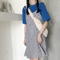 Little Daisy V-neck floral loose sling skirt 2021 summer new hipster style sweet dress women