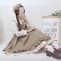 Skirt women 2021 new spring dress ruffled doll collar sweet Japanese students fake two pieces stitching dress tide
