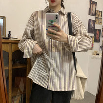 Fresh and straight top 2021 Spring and Autumn New Korean version of retro loose Joker casual shirt Women vertical stripe shirt