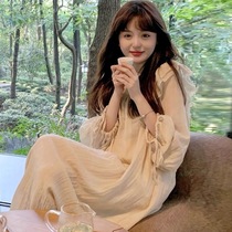 Apricot Lotus Leaf Lace Long Sleeves Dress Woman Spring 2022 New Style Gentle Wind Design Sensational Woman Skirt