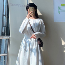  2021 autumn new inner tie dress female spring and autumn long-sleeved autumn and winter white long skirt long skirt light cooked style
