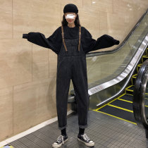 Spring and autumn pants autumn 2021 New Korean version of small man loose straight pants Net red jeans womens straps pants