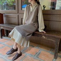 Fresh and elegant style girl skirt spring and autumn 2021 New Korean version of waist pleated hem shirt dress dress women