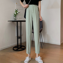 Pants 2021 new spring dress Korean loose solid color straight pants womens high waist ankle-length pants slim Joker suit pants
