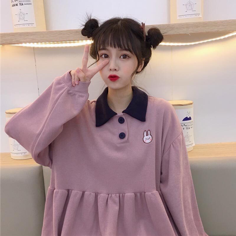 Cute dress POLO autumn 2022 new women's loose long-sleeved sweet preppy skirt ins spring and autumn