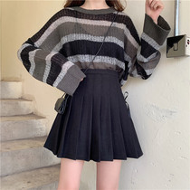  Net red skirt womens autumn black high waist pleated skirt Korean version of meat-covering wild short skirt thin a-line skirt ins