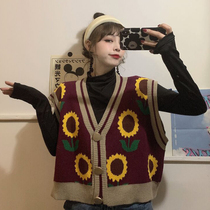  V-neck sweater womens spring and autumn wear 2021 new loose short waistcoat autumn vest sweater jacket ins tide